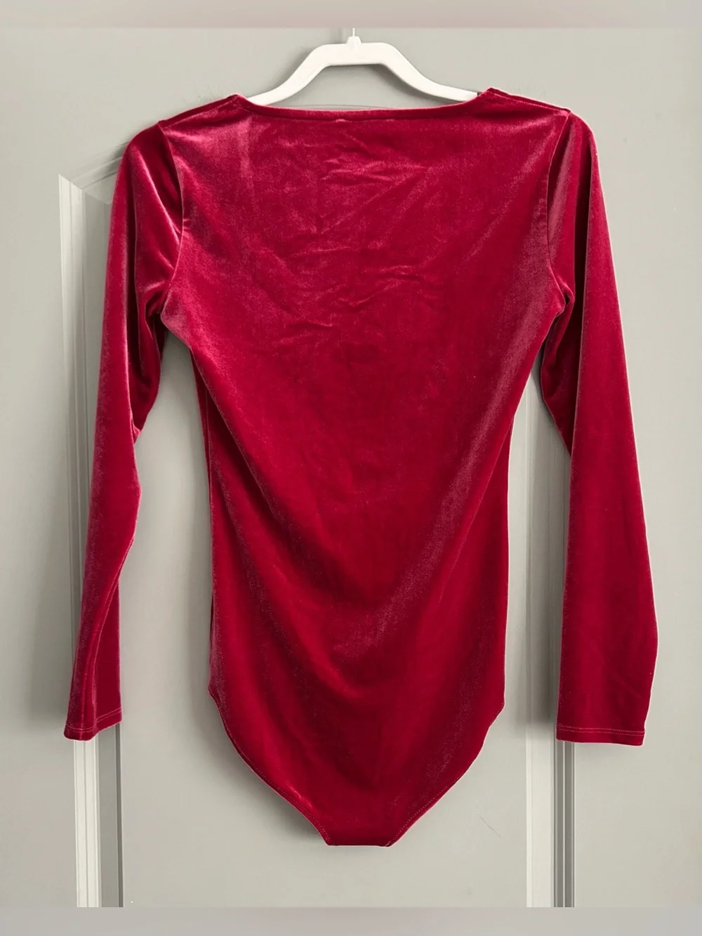 J.Crew Mercantile Red Velour Long Sleeve Scoop Neck Bodysuit Size Small